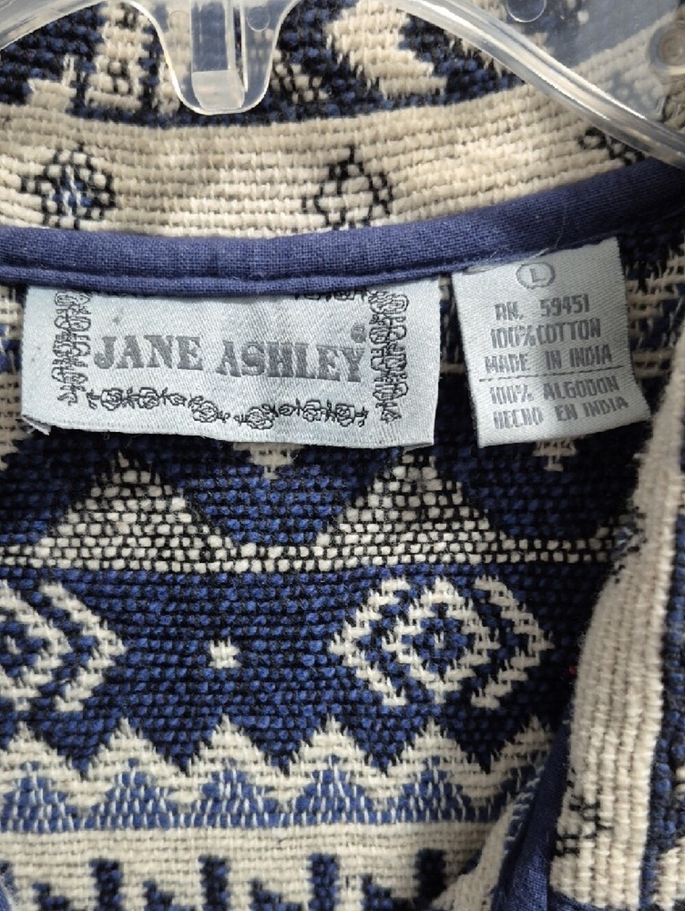 Jane Ashley Navy and Cream Geometric Knit Jacket with Purple Buttons - Picture 2 of 4